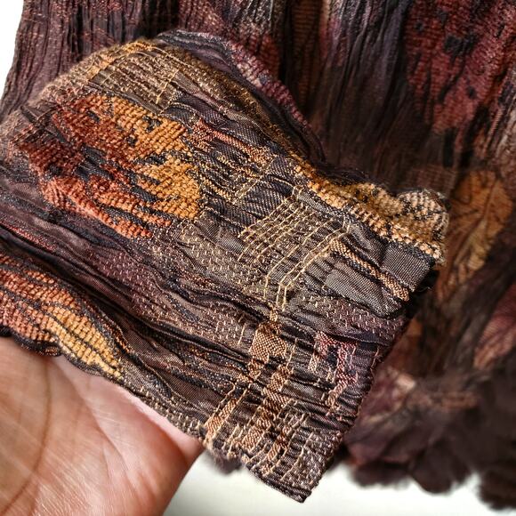 Vtg 90s Women Brown Fur Trim Tapestry Jacket M Fall Artsy Boho Maximalist Funky - Picture 5 of 12